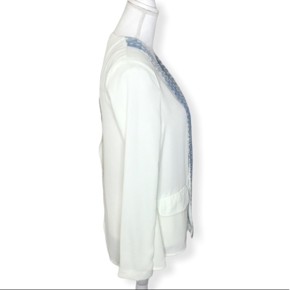 Love Richie sheer cream blazer with blue trim Size small - Picture 3 of 9
